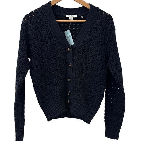 Ann Taylor Weekend Knit Stitch V-Neck Cardigan Navy Blue Size XS Petite - Picture 2 of 10